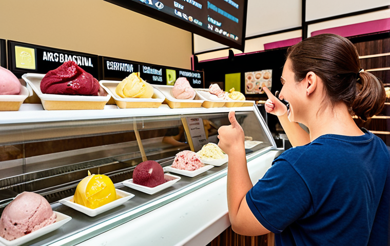 **Image Prompt:** A bustling Italian gelateria with a diverse range of gelato flavors displayed. Customers are happily enjoying gelato, with one customer giving a thumbs-up. In the background, a social media page is visible on a tablet, showcasing positive reviews and artisanal gelato photos. The overall atmosphere is vibrant and inviting, emphasizing the importance of customer feedback and digital presence.