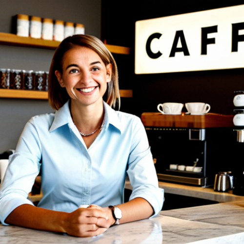 **

"A smiling micro-franchise owner in a modern, well-lit cafe, fully clothed in appropriate business casual attire. She is offering a customer a customized coffee blend. The cafe has a warm, inviting atmosphere with shelves displaying various coffee beans and accessories. Display "Caffe Personalizzato" sign. Perfect anatomy, correct proportions, natural pose, safe for work, appropriate content, fully clothed, professional, family-friendly, high resolution, professional photography, Italian cafe setting."

**
